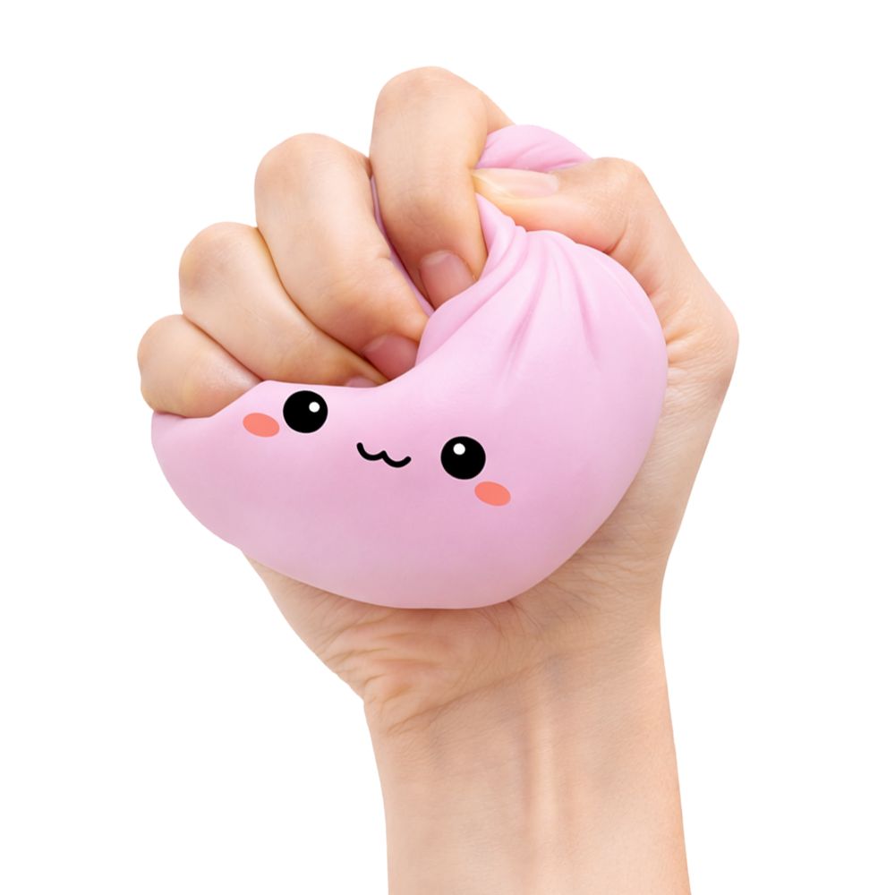 Keycraft Lucky Bao large pink squishy dumpling fidget toy squeezed in fist
