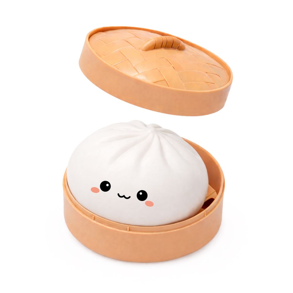 Keycraft Lucky Bao large white squishy dumpling sensory fidget toy in steamer