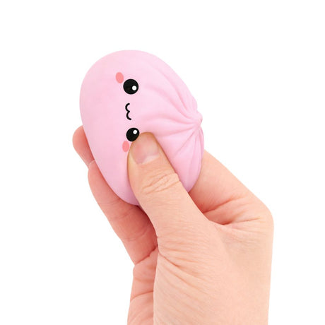 Keycraft Lucky Bao pink squishy dumpling fidget toy squeezed in hand