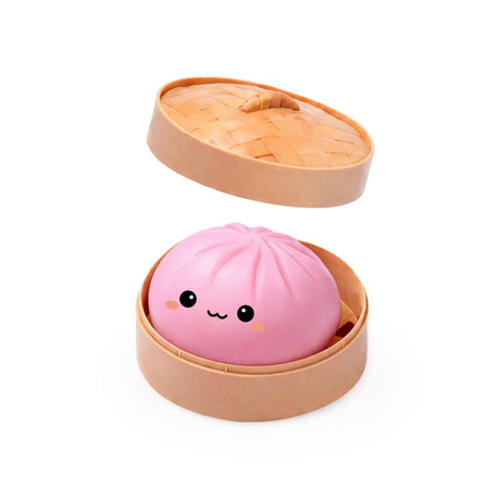 Keycraft Lucky Bao pink squishy dumpling sensory fidget toy in steamer