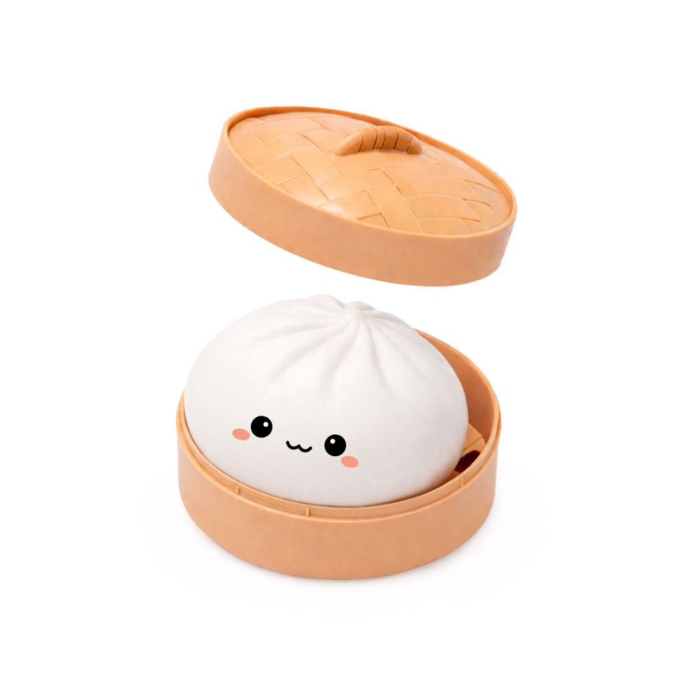 Keycraft Lucky Bao white squishy dumpling sensory fidget toy in steamer