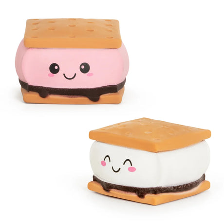 Pink and white Keycraft Squeeze S'mores slow-rise squishy toys side by side