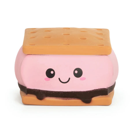 Pink strawberry Keycraft Squeeze S'mores slow-rise squishy toy on white background