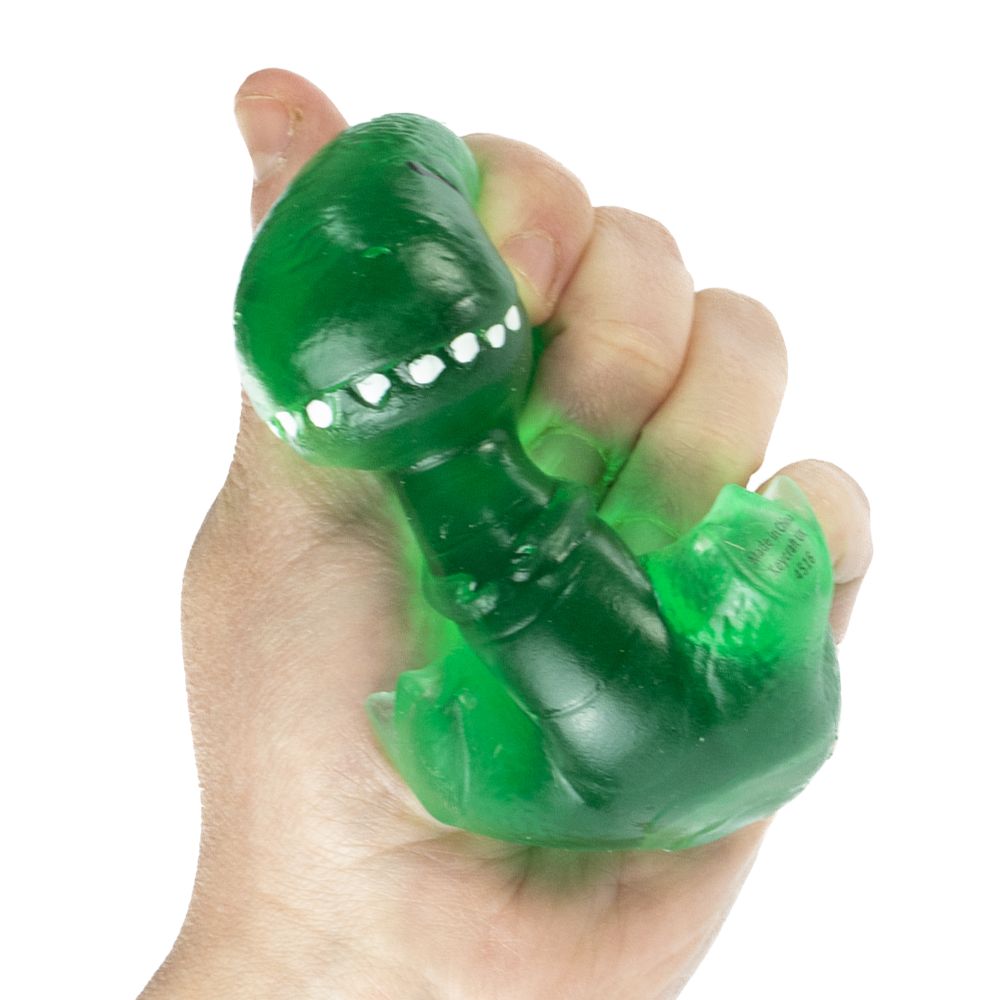 Keycraft Squeezy Gel Dino green gel squishy sensory fidget toy squeezed in hand