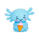 Blue Squish Sweetolotl axolotl squishy fidget toy smiling and holding an ice cream cone