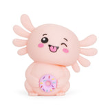 Peach Squish Sweetolotl axolotl squishy fidget toy winking and holding a sprinkle doughnut