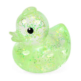 Green glitter Keycraft squishy duck, a clear stretchy duck fidget toy with shimmering flakes