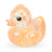 Peach glitter Keycraft squishy duck, a clear stretchy duck fidget toy with sparkly flakes