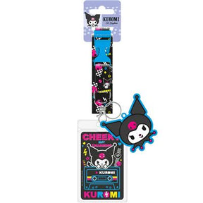 kuromi lanyard with pink black pattern and rubber charm fidget accessory