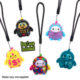Five colourful LamaTama fortune teller characters hanging on black lanyards with bag loops