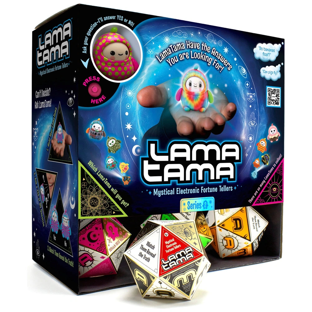 LamaTama mystical electronic fortune teller retail box showing rainbow character and dice-shaped packaging