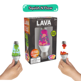 Lava Brand Squish N Flow sensory fidget toy in box with three colour variants held in hands