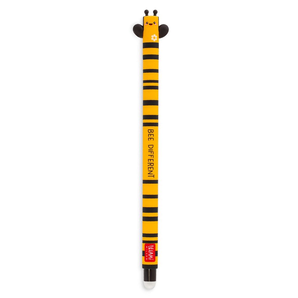 A yellow and black striped bumblebee-themed retractable pen with a cartoon face on the top and a small red and white Lemax logo near the bottom, shown on a plain white background.