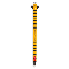A yellow and black striped bumblebee-themed retractable pen with a cartoon face on the top and a small red and white Lemax logo near the bottom, shown on a plain white background.