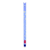A light blue retractable pen with a daisy pattern and a cute character face at the top, shown on a plain white background.