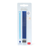 Pack of three Legami blue erasable gel pen ink refills on branded packaging