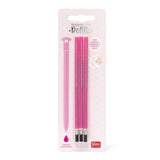 Pack of three Legami pink erasable gel pen ink refills on branded packaging