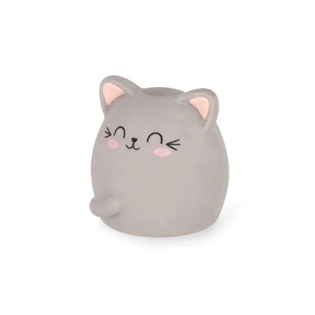 Legami Meow eraser shaped like a grey cat with curled tail on a white background