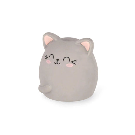 Legami Meow eraser shaped like a grey cat with curled tail on a white background