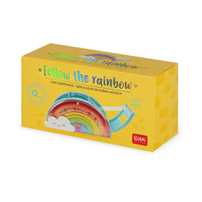 Legami Follow the Rainbow tape dispenser yellow packaging box with product illustration