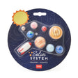 Legami Solar System Erasers packaging showing eight planet erasers and a rocket on a navy blue space-themed card