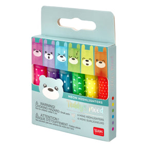 Legami Teddy's Mood Mini Highlighters six-pack neon packaging box with teddy bear caps