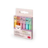 Legami Teddy's Style Mini Highlighters six-pack pastel packaging box with teddy bear caps