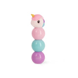 Legami 3-in-1 unicorn highlighter stack assembled in pink, teal and purple with a smiling unicorn topper