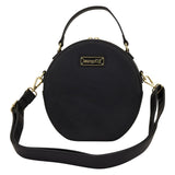 Loungefly Laura BackStory black round crossbody bag back view gold hardware