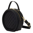 Loungefly Laura BackStory black round crossbody bag quilted pin display side view