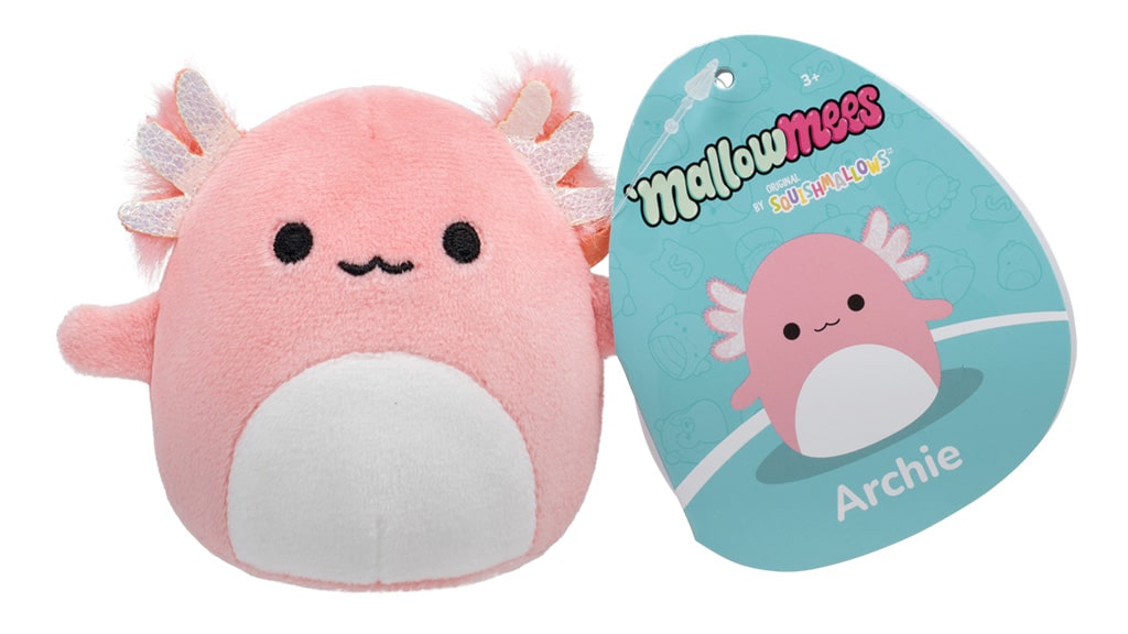 Archie the Axolotl MallowMees by Squishmallows weighted plush with character tag