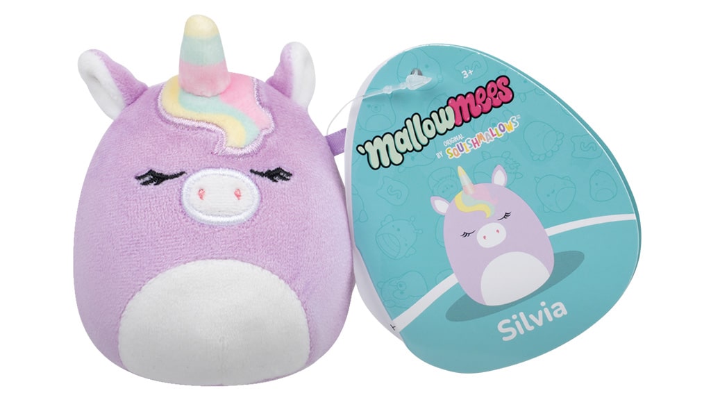 Silvia the Unicorn MallowMees by Squishmallows weighted plush with character tag