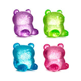 Four Marshmallow Bears squeeze toys in purple, green, blue and pink colourways together