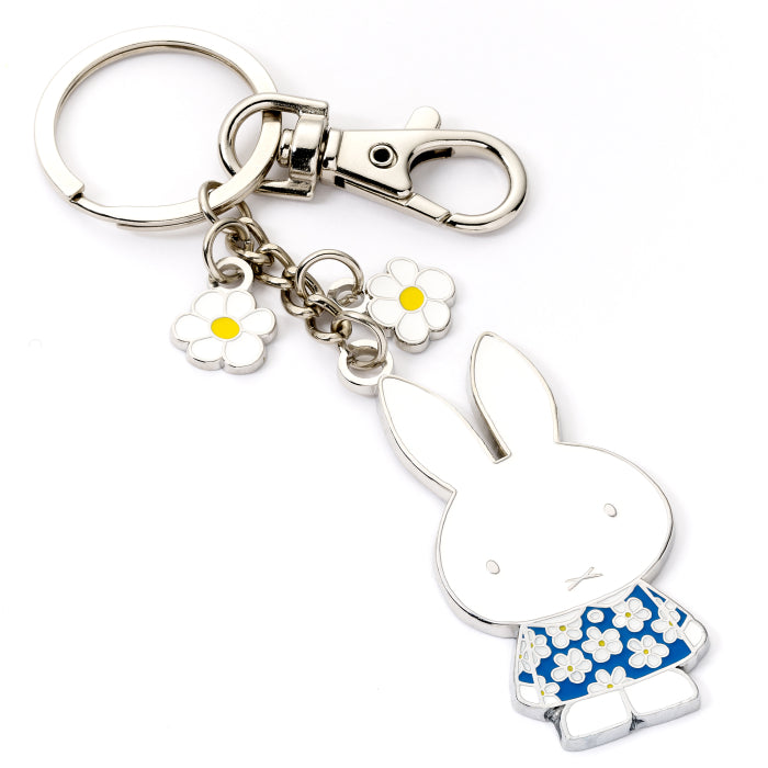 Official Miffy Daisy Chain Keyring, angled view, blue daisy dress and daisy charms
