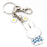 Official Miffy Daisy Chain Keyring, angled view, blue daisy dress and daisy charms