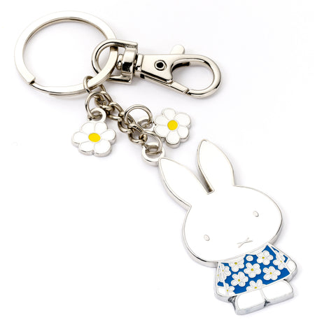 Official Miffy Daisy Chain Keyring, angled view, blue daisy dress and daisy charms