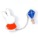 Official Miffy Flying Kite enamel pin badge, silver chain, red dress, blue kite