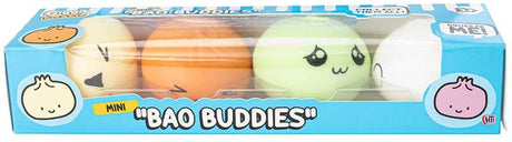 Mini Bao Buddies 4 pack squish toys in cream, orange, green and white in box packaging