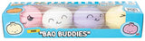 Mini Bao Buddies 4 pack squish toys in pink, white, purple and yellow in box packaging