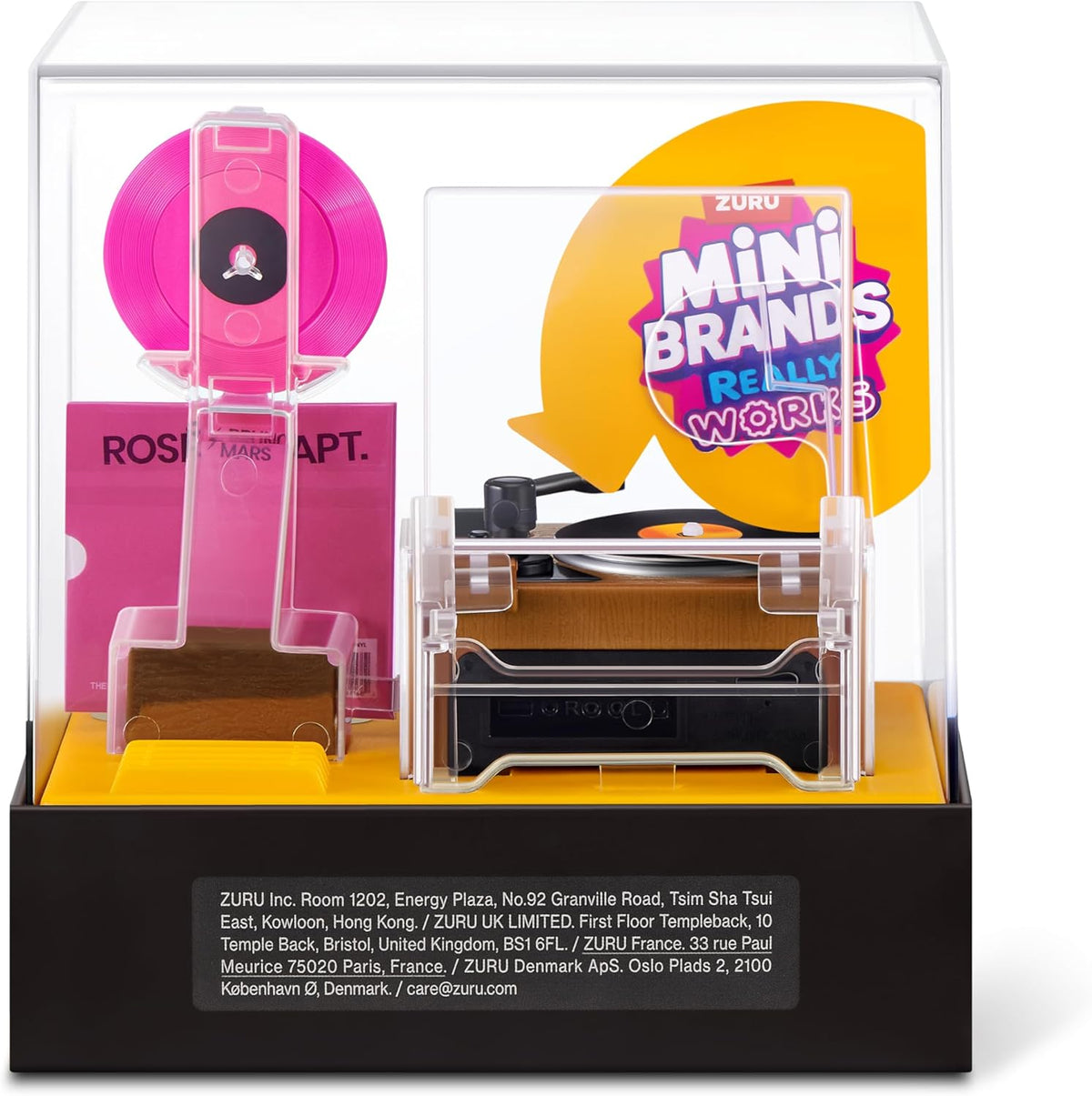Back of Mini Brands Really Works Vinyl playset packaging showing record player and pink vinyl