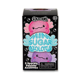 Front of Mini Sugar Axolotls retail box showing product name and pink and purple axolotl characters