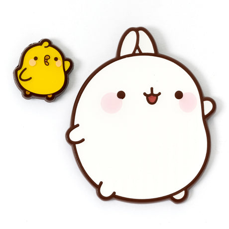 Official Molang and Piu Piu kawaii enamel pin badge set, white background front view