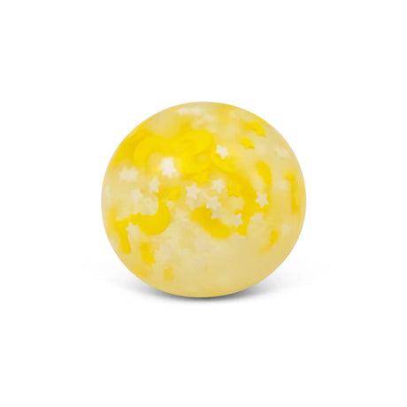 Scrunchems Moons and Stars glow in the dark squish ball showing yellow moon and star pattern on white background