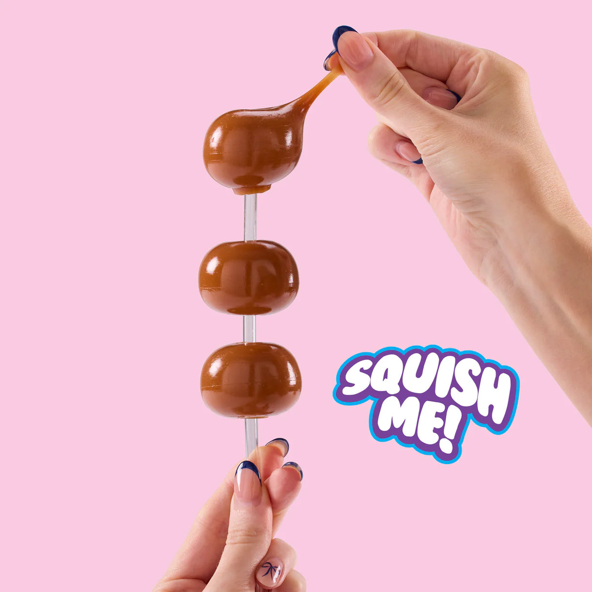 Mush Meez Sweet Friends chocolate Taba Squishie squishy fidget toy being stretched