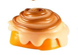 Mushmeez cinnamon bun taba squishy with swirled caramel frosting over layered orange and cream compound