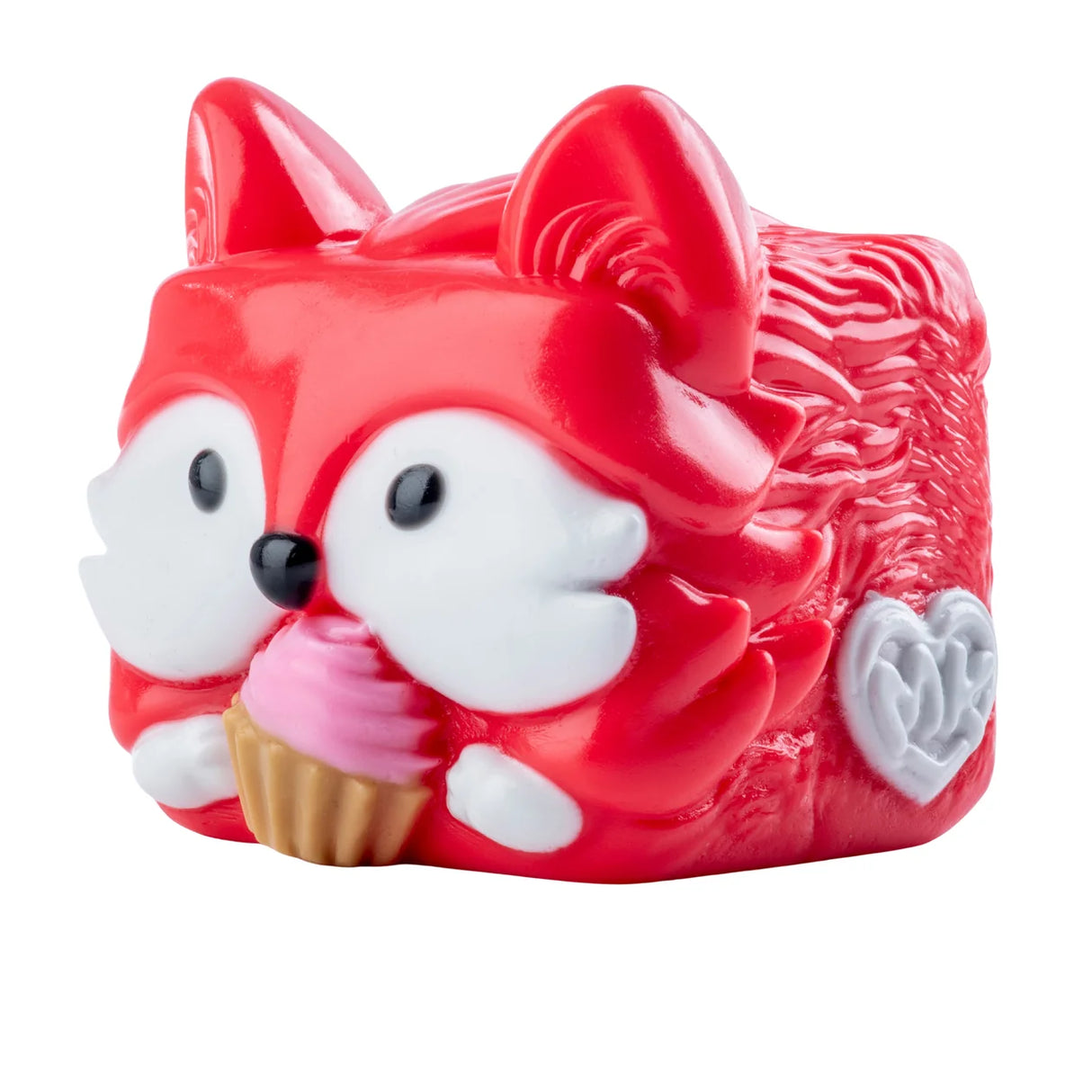 MushyKinz Cupcake the Fox taba squishy, red sensory fidget toy holding pink cupcake