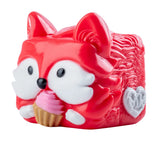 MushyKinz Cupcake the Fox taba squishy, red sensory fidget toy holding pink cupcake