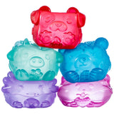 Five MushyKinz Jelleez squishies stacked together showing the full range of characters and jelly colours