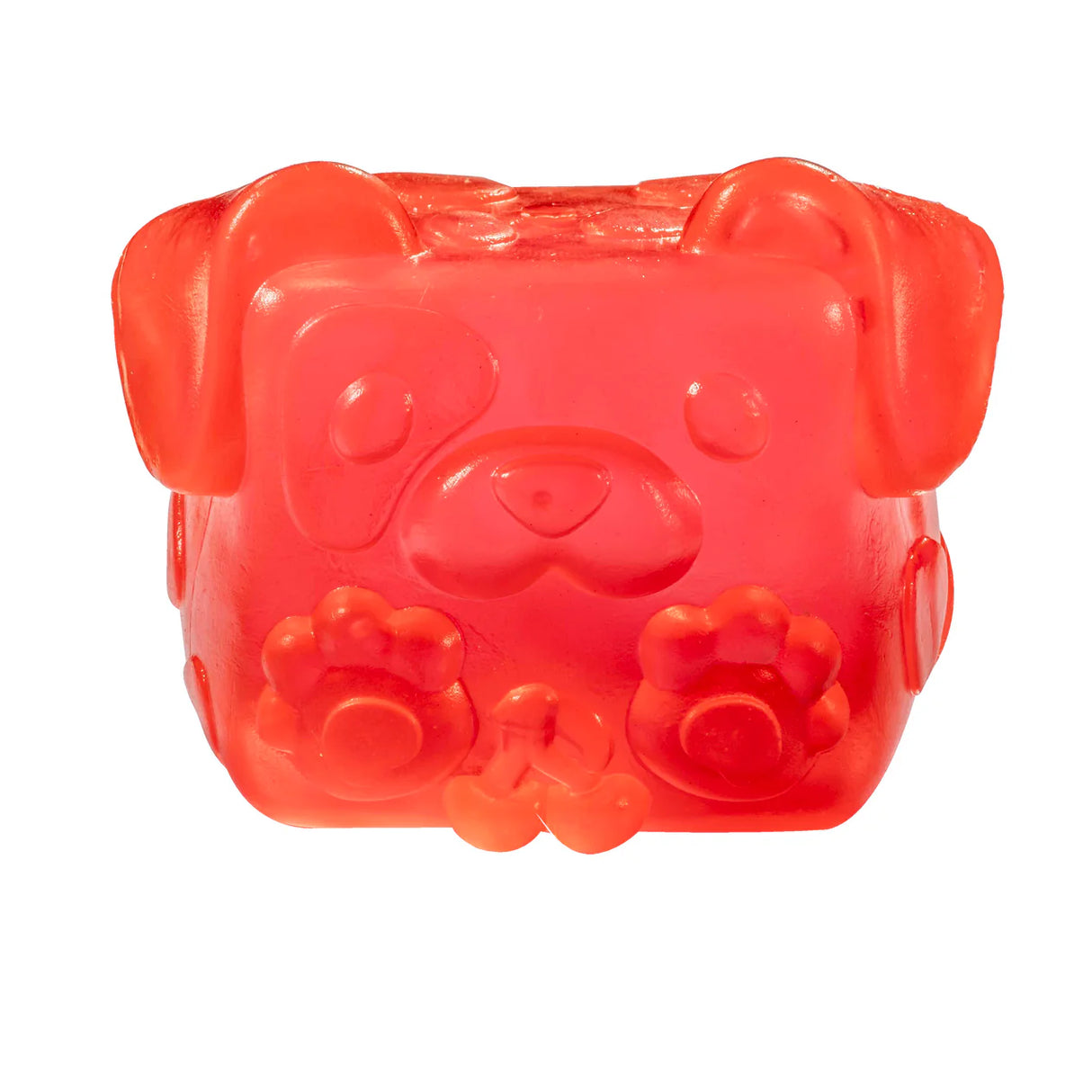 Red translucent MushyKinz Jelleez dog squishy with detailed paw and face design
