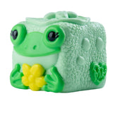 MushyKinz Lily the Frog taba squishy, green sensory fidget toy holding yellow flower